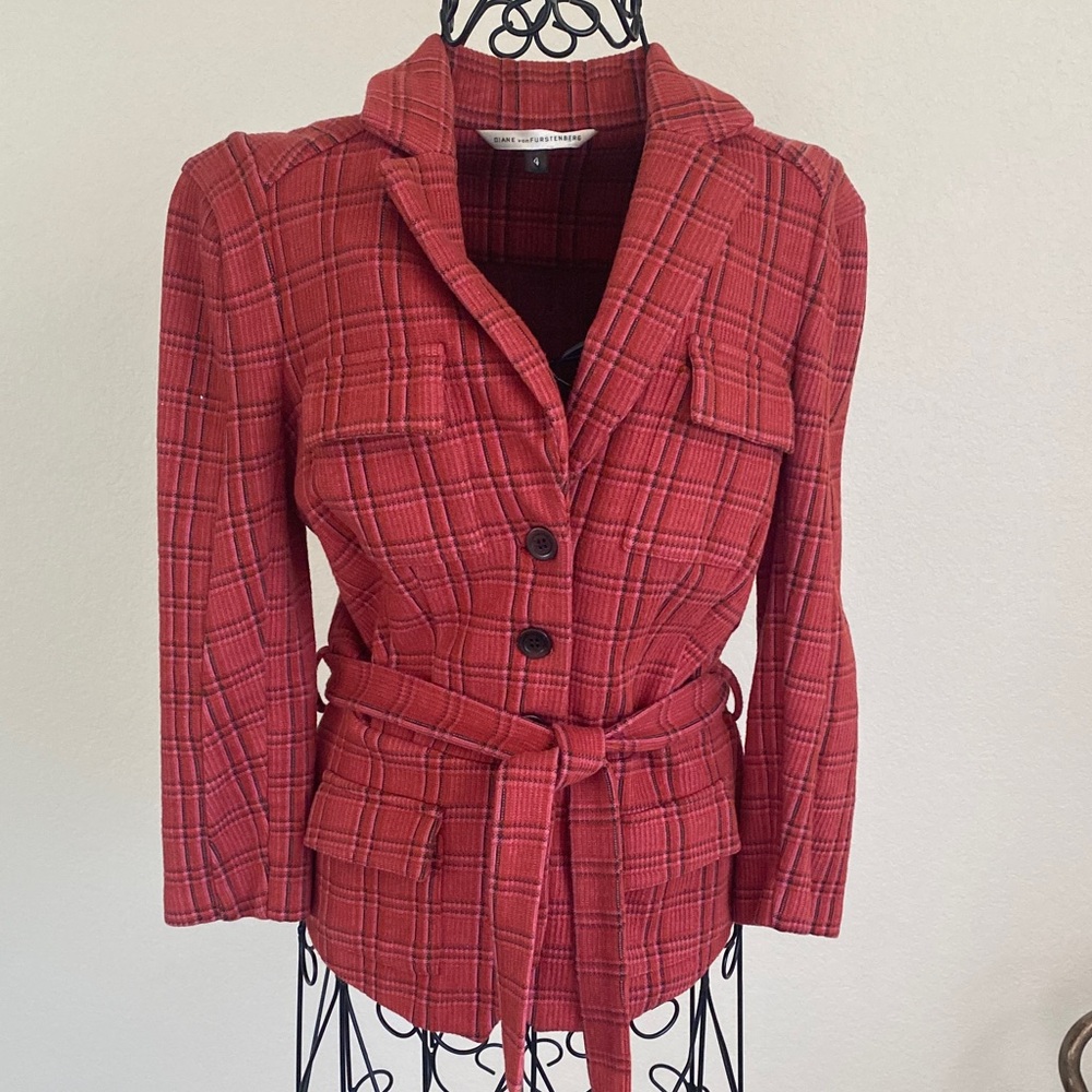 Vintage Diane Von Furstenberg Red Plaid Blazer